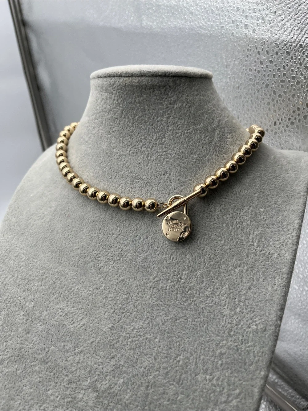 Gorgeous Ralph Lauren Gold Tone Beaded Balls Necklace Toggle Designer 17”